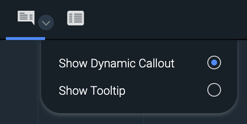 Info drop-down menu with Show Dynamic Callout selected